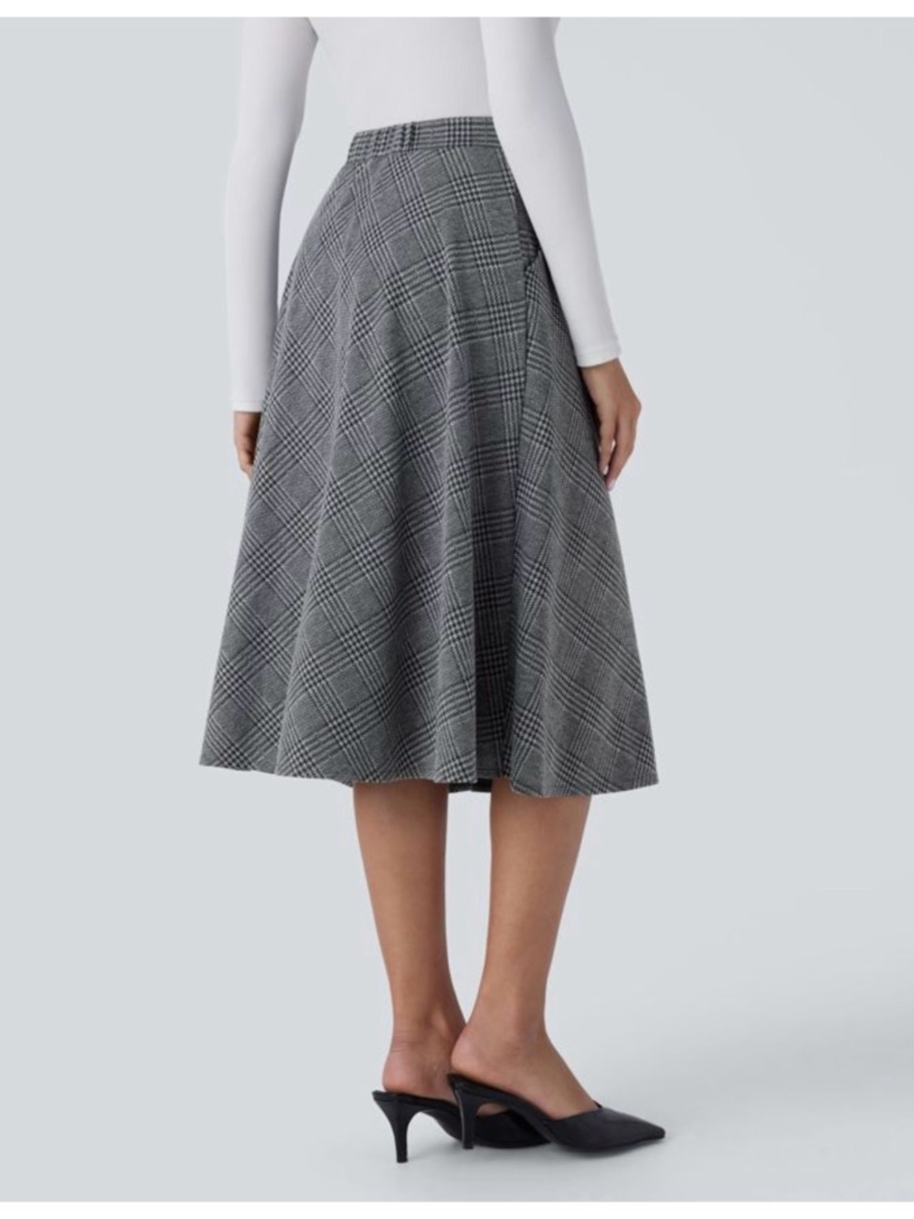 High Waisted Pocket Houndstooth
Plaid Flare Midi Casual Skirt - Picture 5 of 6